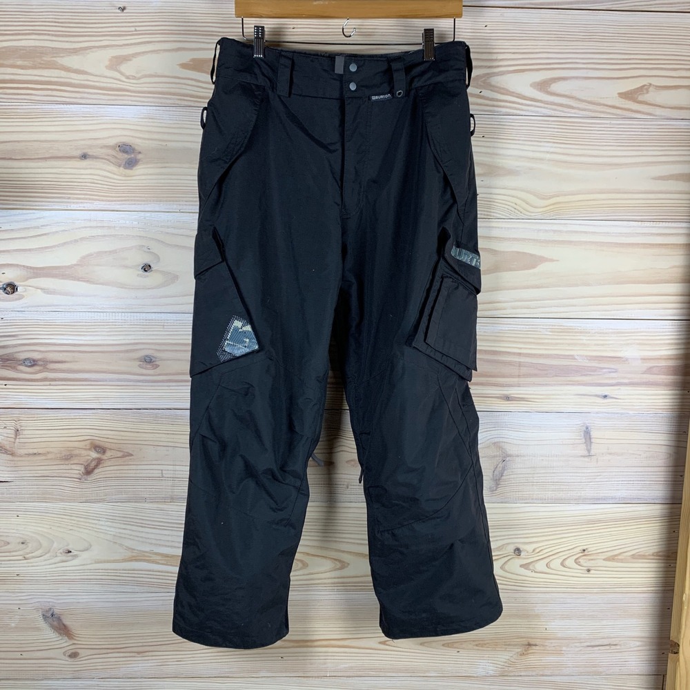 Burton Snow Pants Mens Small Black Cargo Y2K Waterproof Insulated Ski Snowboard